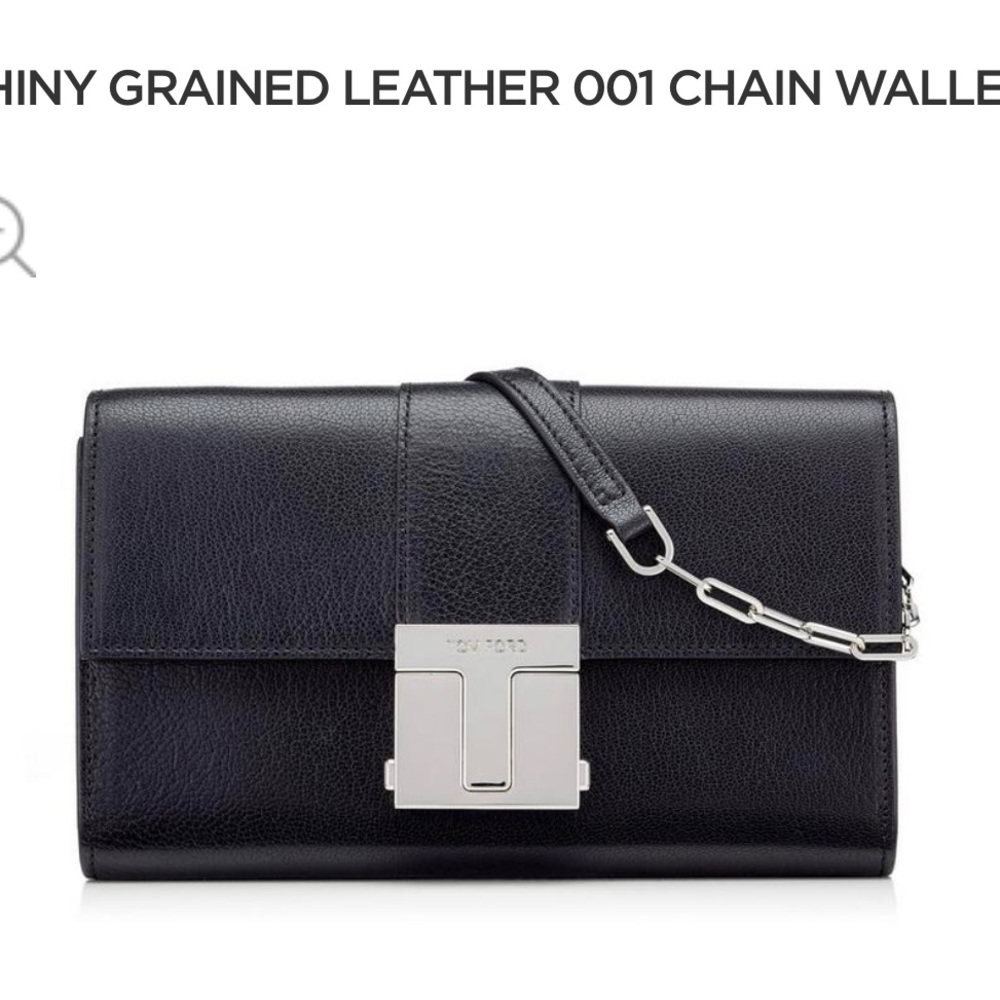 GORGEOUS  TOM FORD SHINY GRAINED LEATHER 001 CHAIN WALLET —receipt copy